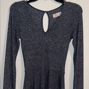 Long sleeve gray dress with keyhole back.